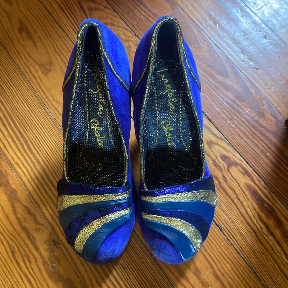 Irregular Choice Blue and Gold Heels with Elegant Design